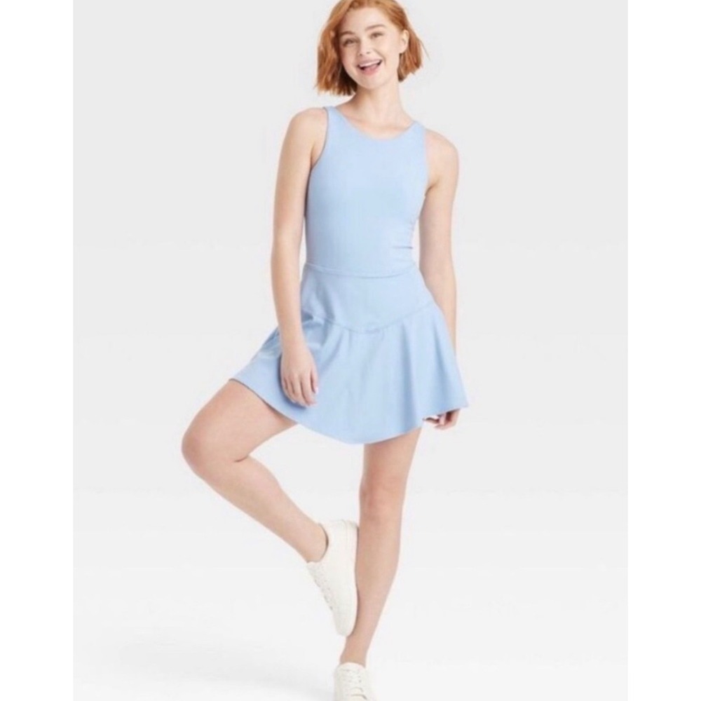 JoyLab Active Dress Women Large Iceberg Blue NWT Scalloped Back Built-in Shorts